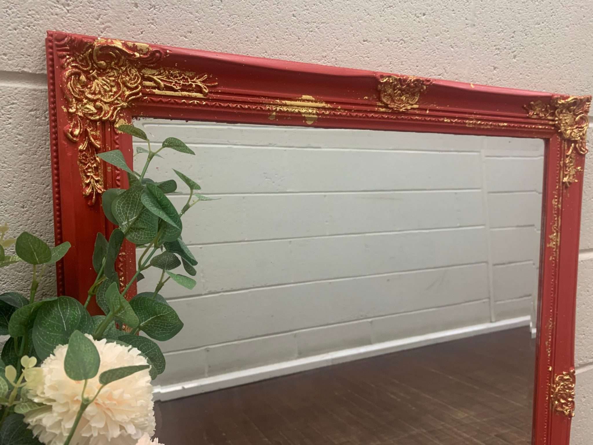 Red and Gold Painted French Mirror - Image 2