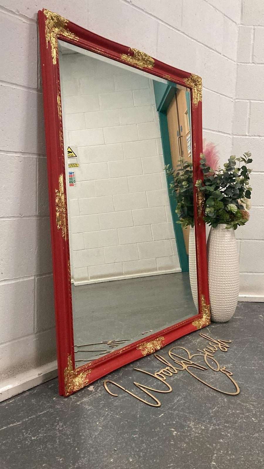Large Red and Gold Painted French Mirror
