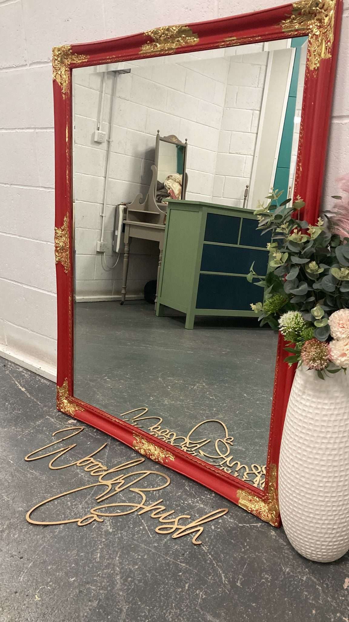 Large Red and Gold Painted French Mirror - Image 3