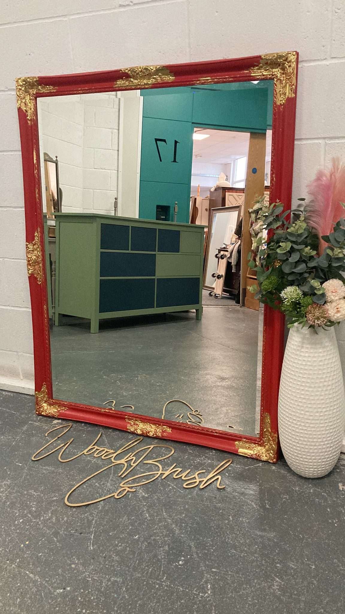 Large Red and Gold Painted French Mirror - Image 4