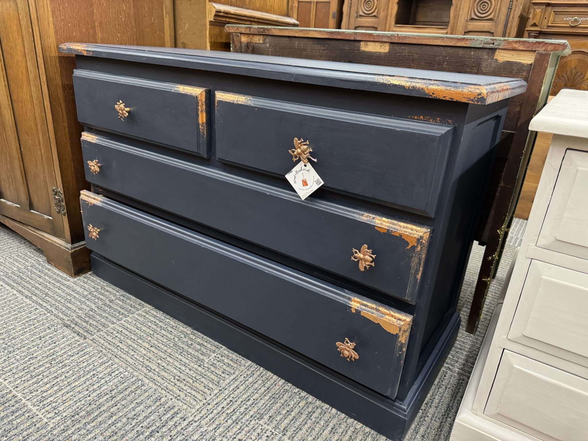 Painted Navy and Copper Leaf solid pine Chest of Drawers