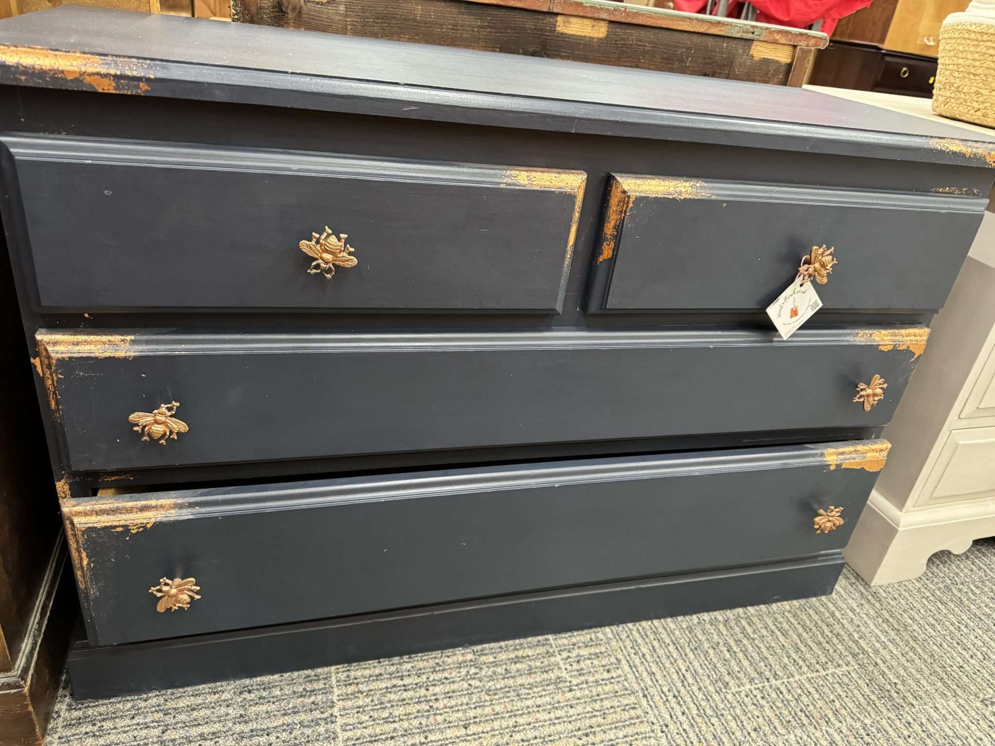 Painted Navy and Copper Leaf solid pine Chest of Drawers - Image 2