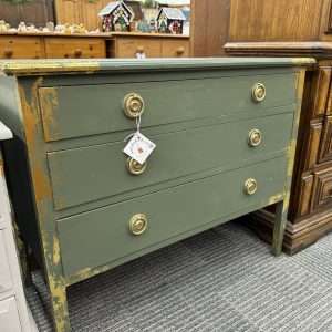 Painted Green and Gold Leaf Vintage Chest of Drawers